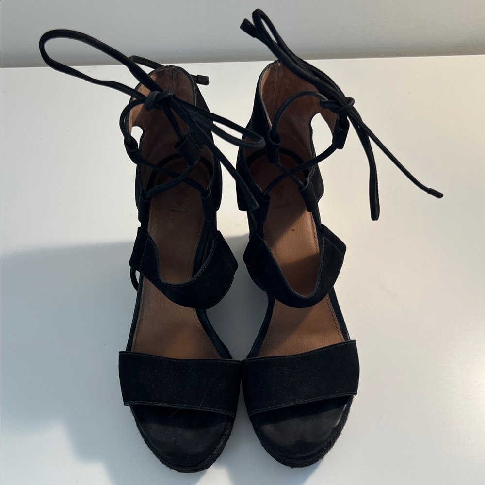 Frye Espadrille Black Women's Lace-Up Wedge Sandals - size 8.5